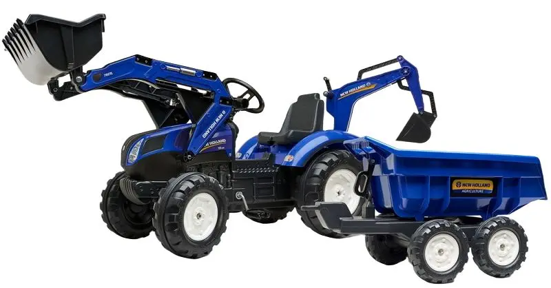 Excavator cu pedale si remorca Falk New Holland 3090W (Blue)