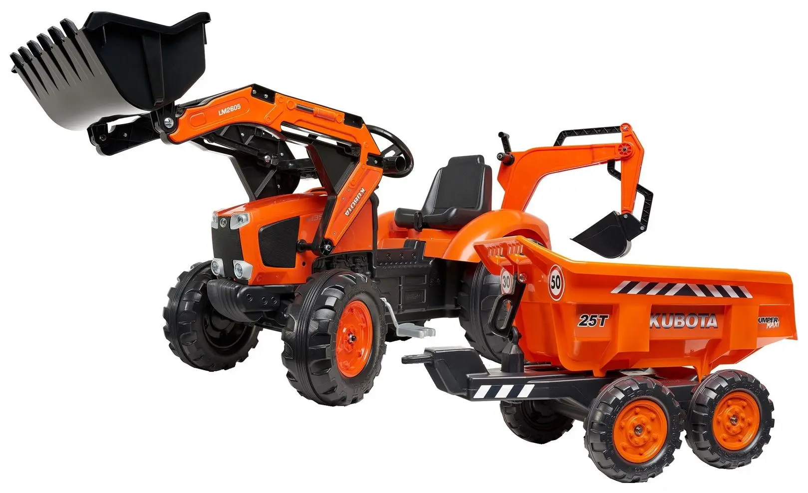Tractor cu pedale si remorca Falk Kubota 2090W (Orange)