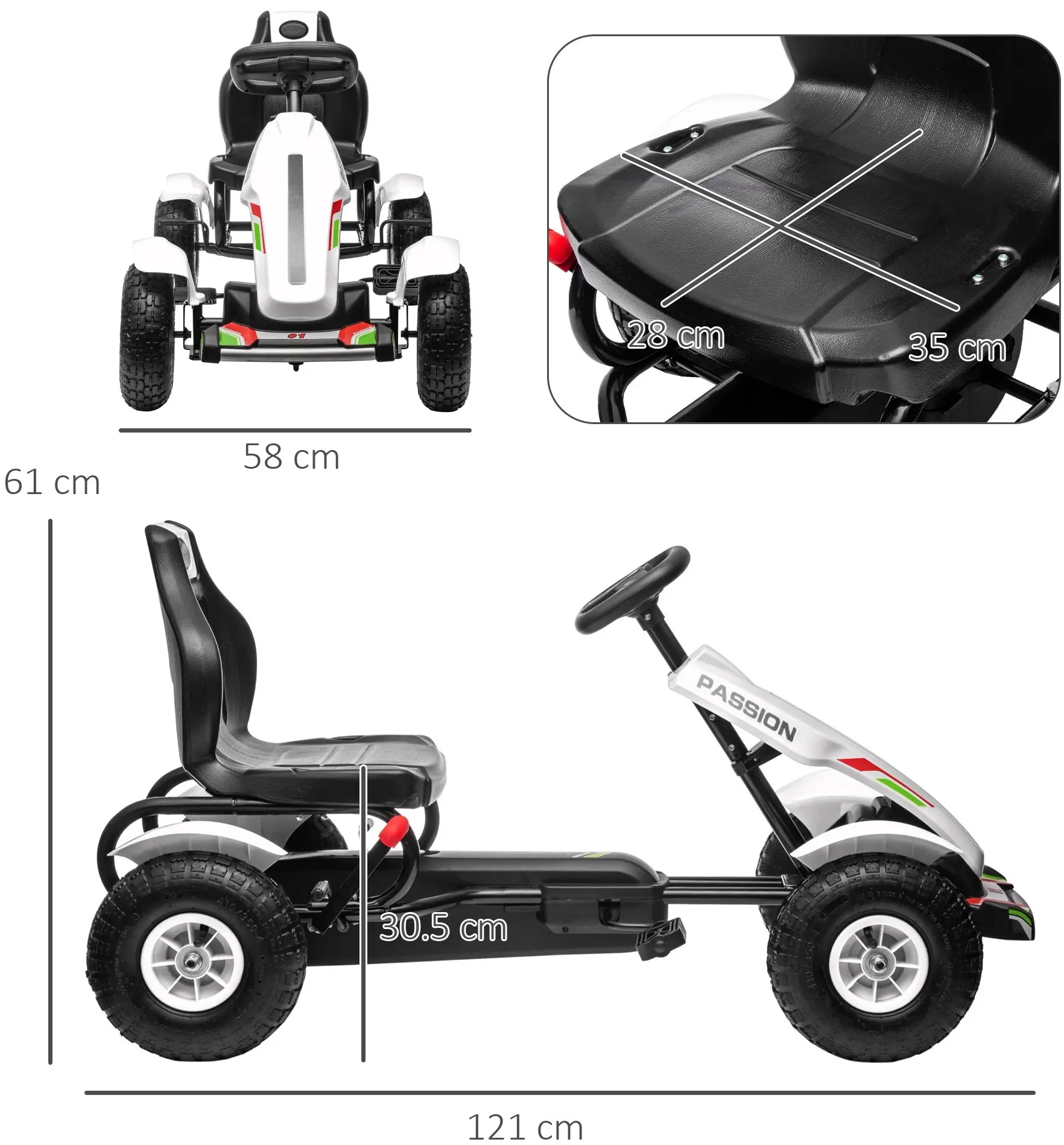Картинг с педалями HomCom 370-276V00WT (White) - 10