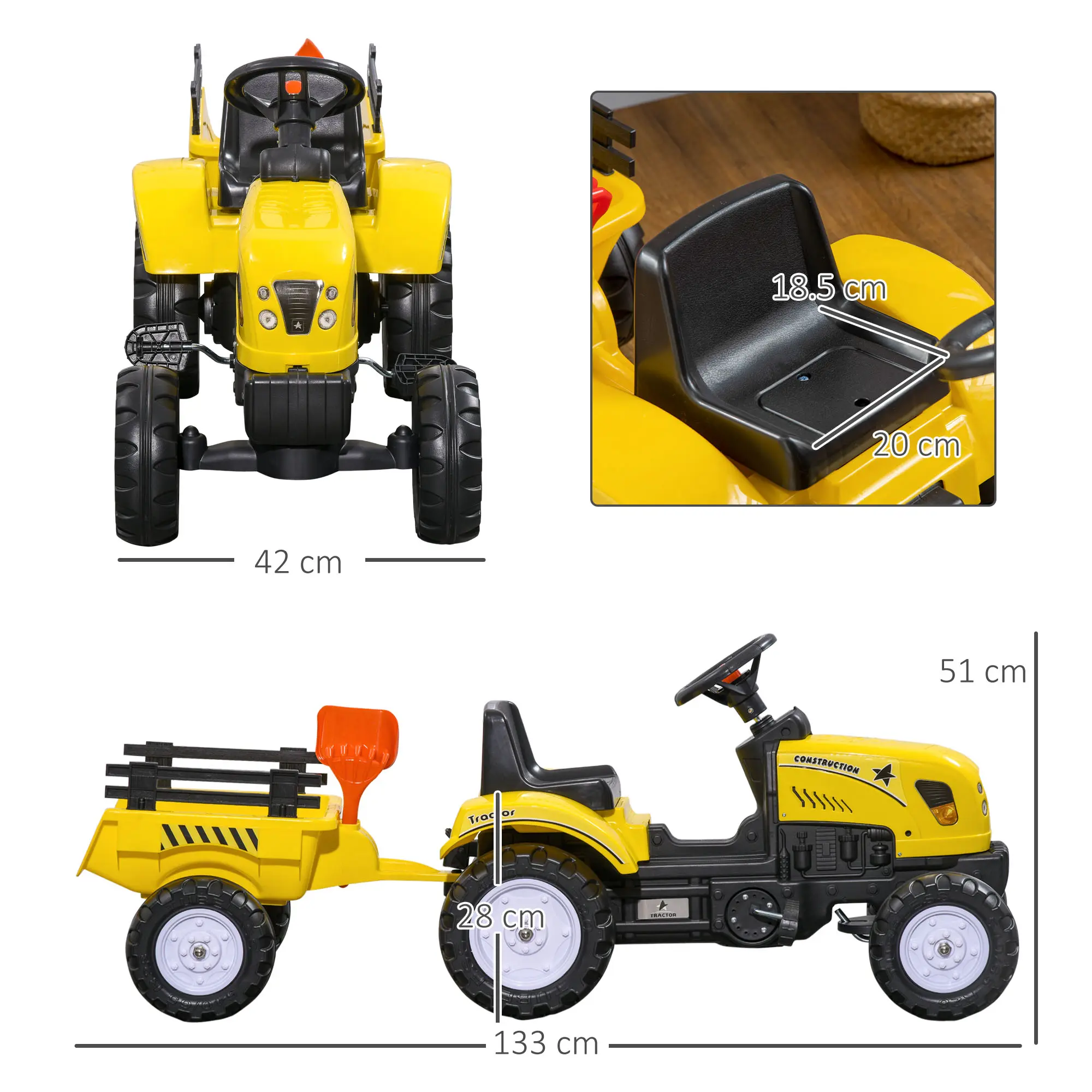 Педальный трактор Homcom 341-017V00YL (Yellow) - 4