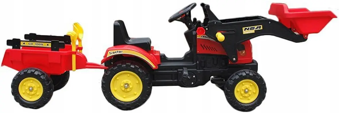 Tractor cu pedale cu remorcă și cupă LeanToys Herman (Red/Black)