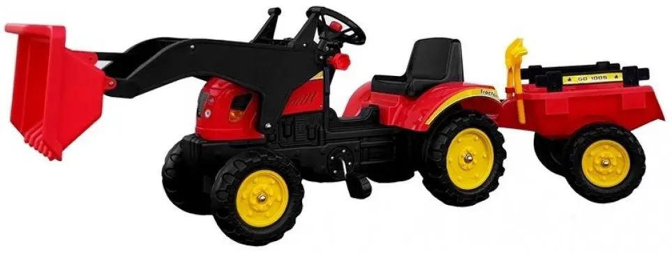 Tractor cu pedale cu remorcă și cupă LeanToys Herman (Red/Black)