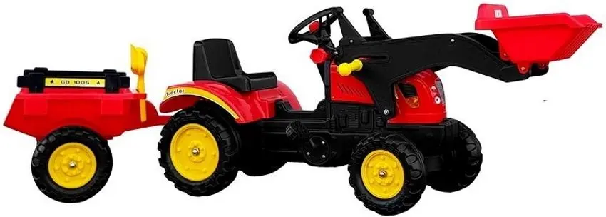 Tractor cu pedale cu remorcă și cupă LeanToys Herman (Red/Black)