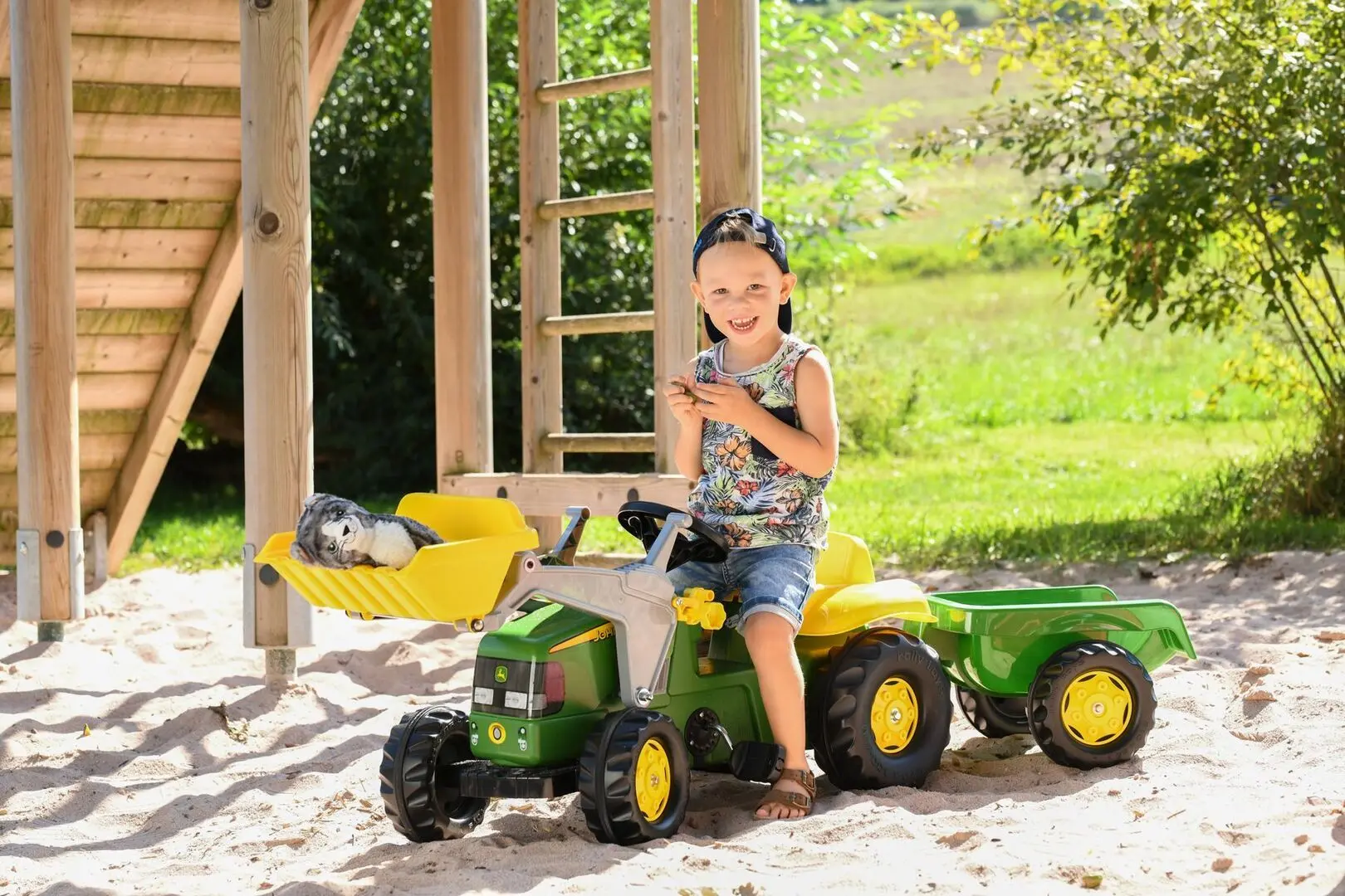 Tractor cu pedale si remorca RollyToys rollyKid John Deere 23110 (Green/Yellow) - 3