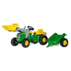 Tractor cu pedale si remorca RollyToys rollyKid John Deere 23110 (Green/Yellow)