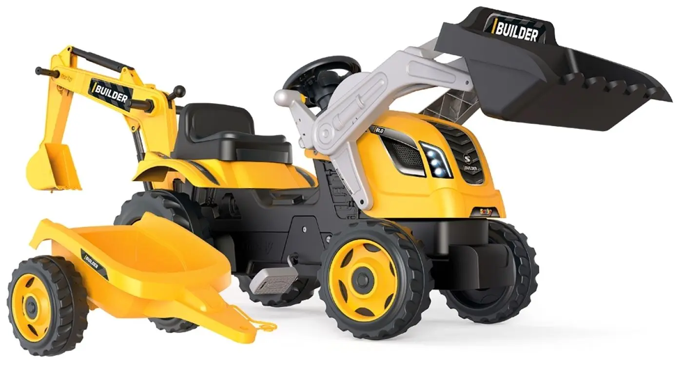 Tractor cu pedale si remorca Smoby Builder Max 710304 (Yellow/Black)
