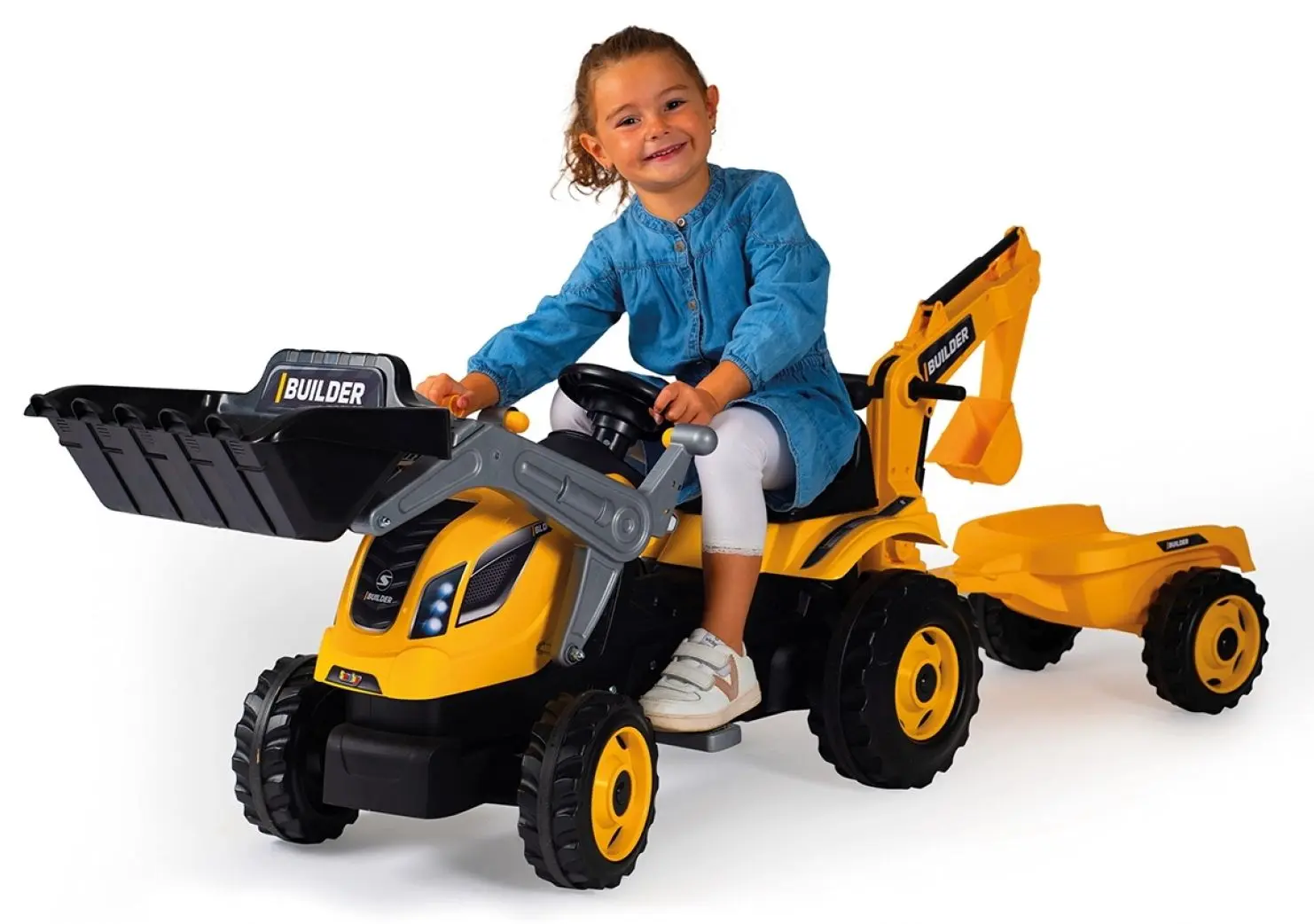 Tractor cu pedale si remorca Smoby Builder Max 710304 (Yellow/Black)