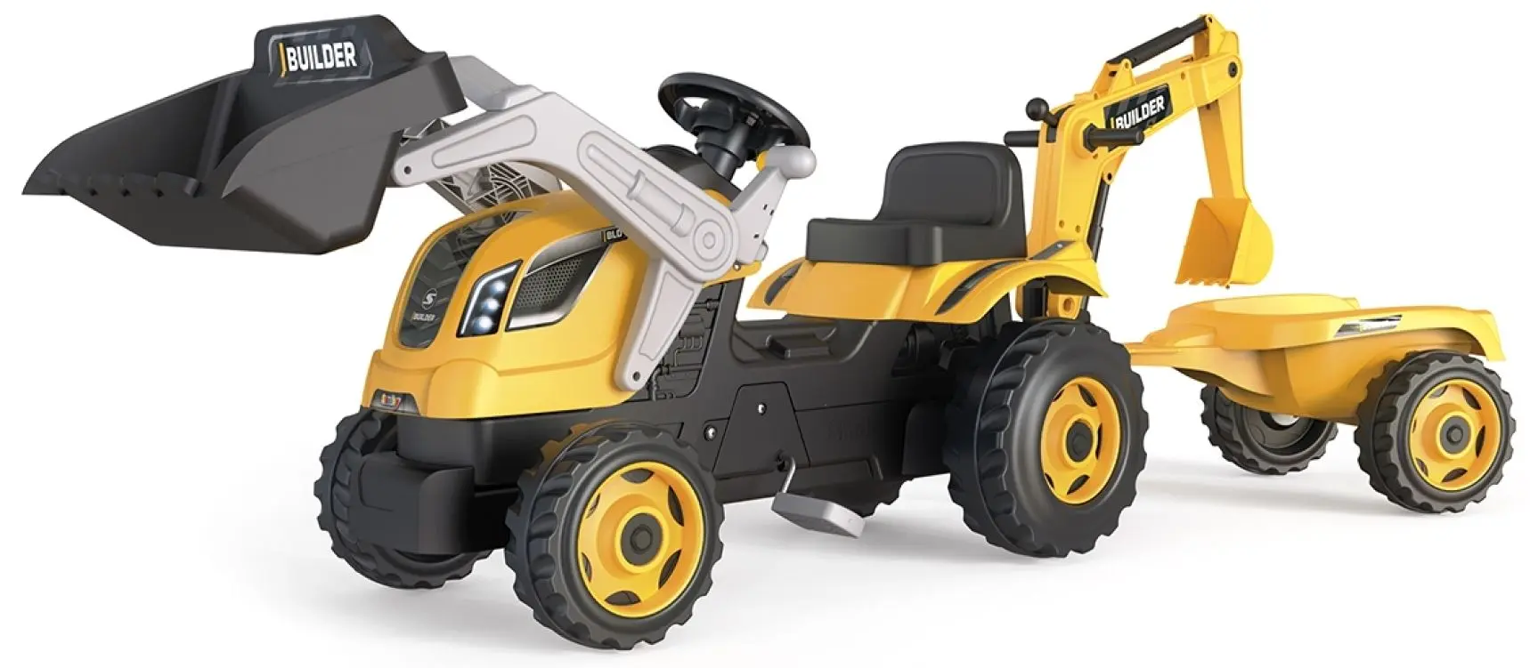 Tractor cu pedale si remorca Smoby Builder Max 710304 (Yellow/Black)