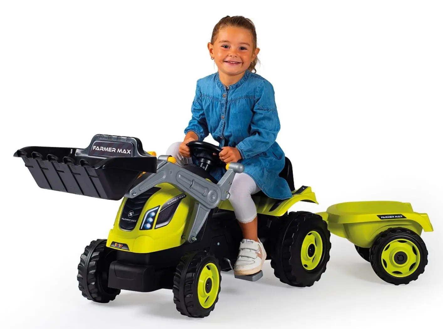 Tractor cu pedale si remorca Smoby Farmer Max 710132 (Green)