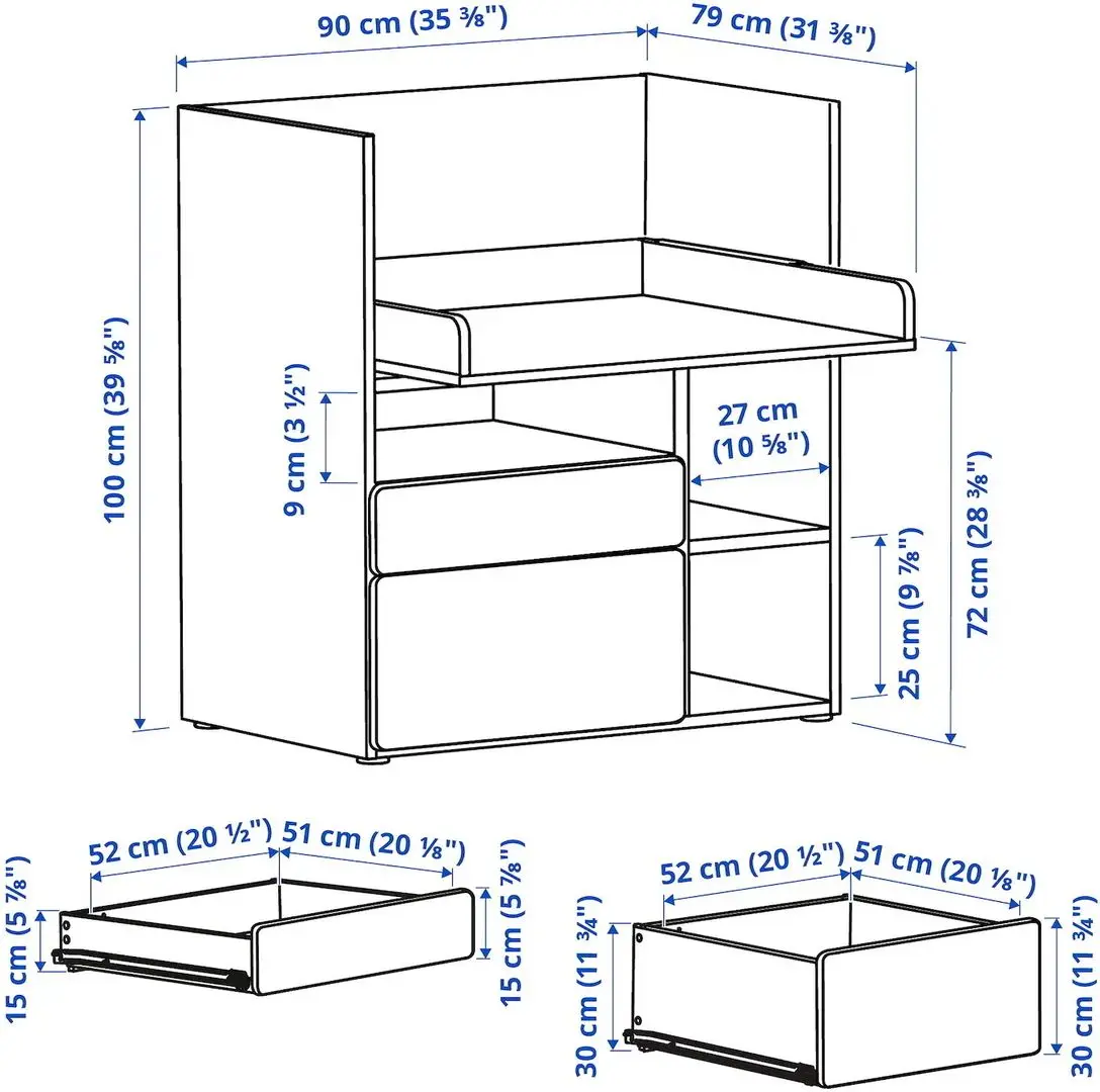 Masa de infasat Ikea Smastad 2 sertare 90x79x100 (Alb)