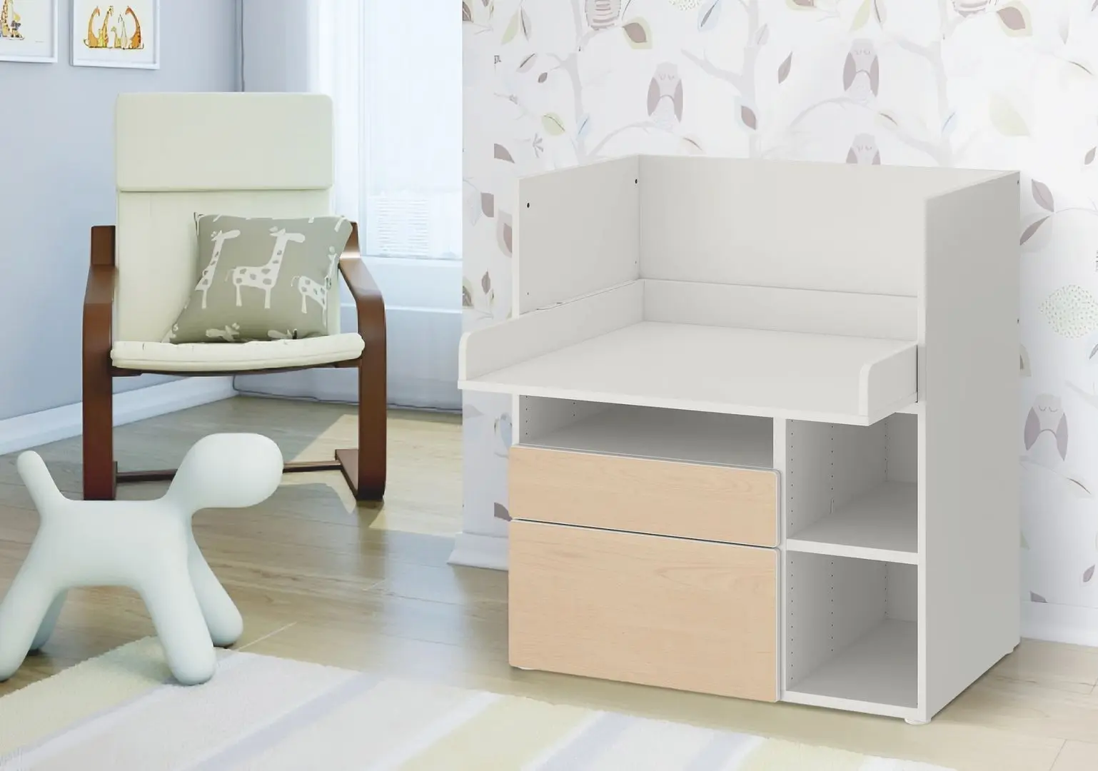 Пеленальный столик Ikea Smastad 2 ящика 90x79x100 (Белый/Береза)