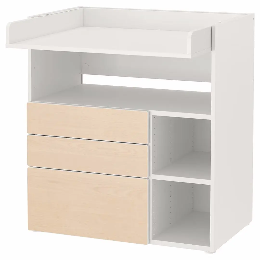 Пеленальный столик Ikea Smastad 3 ящика 90x79x100 (Белый/Береза)