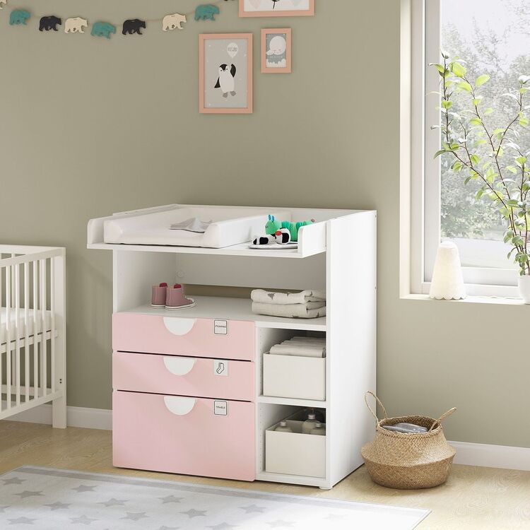 Comoda de infasat Ikea Smastad 3 sertare 90x79x100 (Roz Pal) cumpără în ...