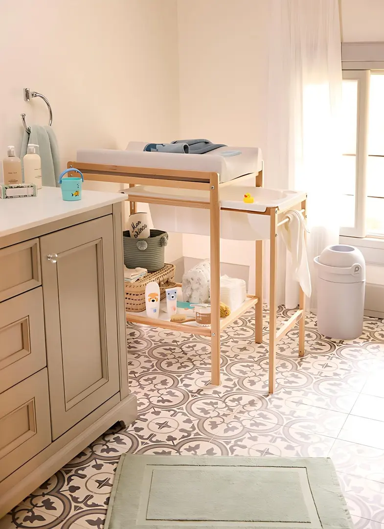 Masa de infasat cu cadita Premaman PBRJVS (White/Wood)