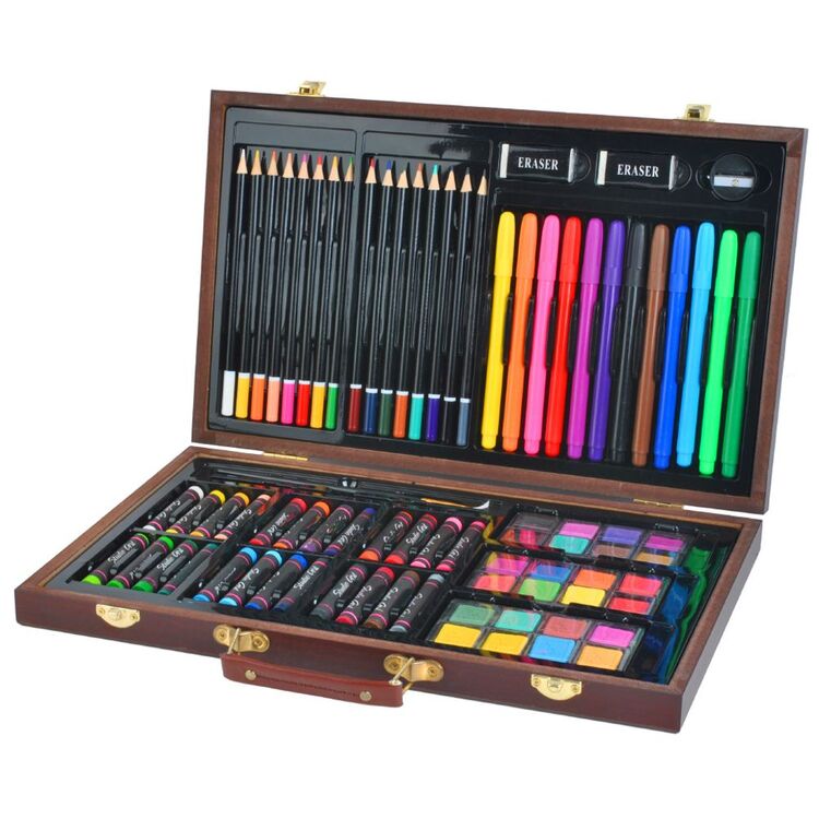 ISO TRADE Set Artistico 81 Pezzi In Valigetta Legno - Pastelli, Acquerelli, Pennarelli Per Artisti