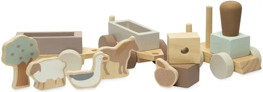 Развивающие кубики Jollein Train Farm (Wood/Grey) - 2