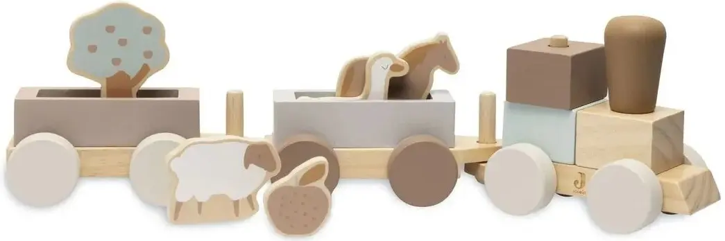 Развивающие кубики Jollein Train Farm (Wood/Grey) - 3