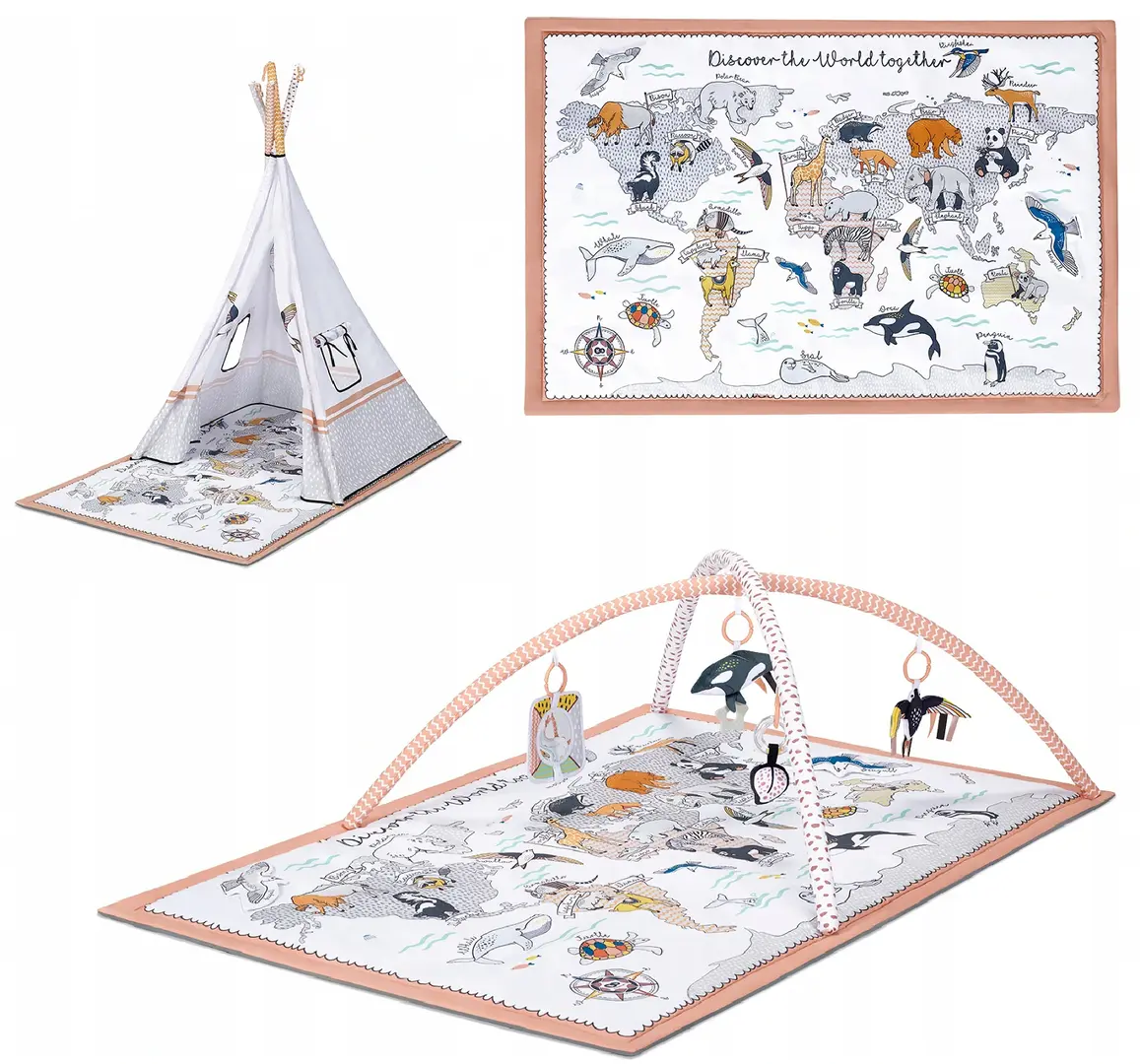Covoras de joaca 3in1 KinderKraft Tippy (Beige/White) - 7