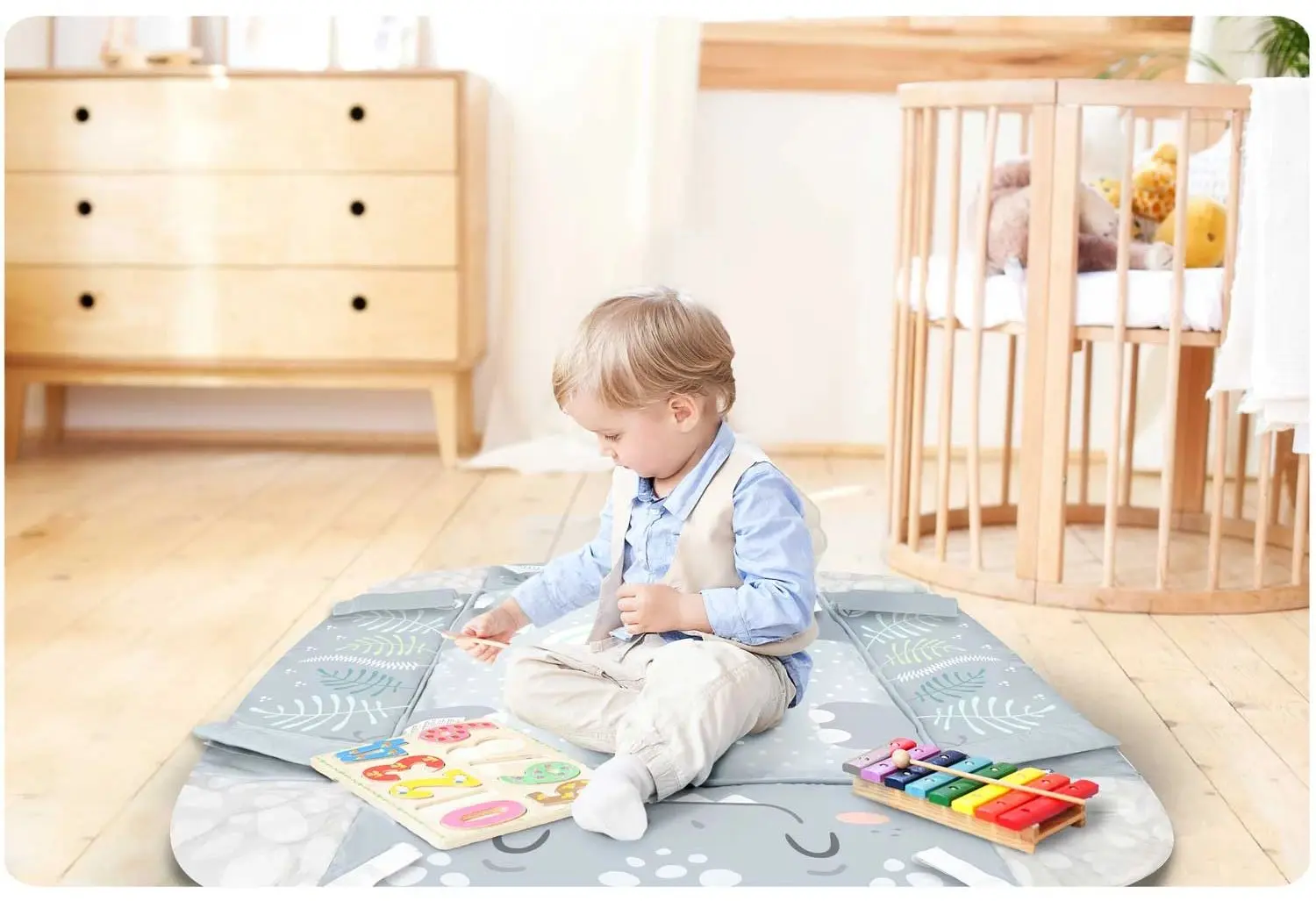 Covoras de joaca 3in1 Ricokids Nessi (White/Grey)