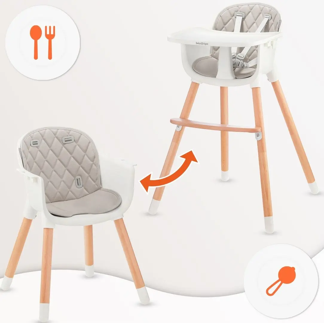 Scaun pentru hranire 2in1 Baby Tiger Tini (Gray) - 8