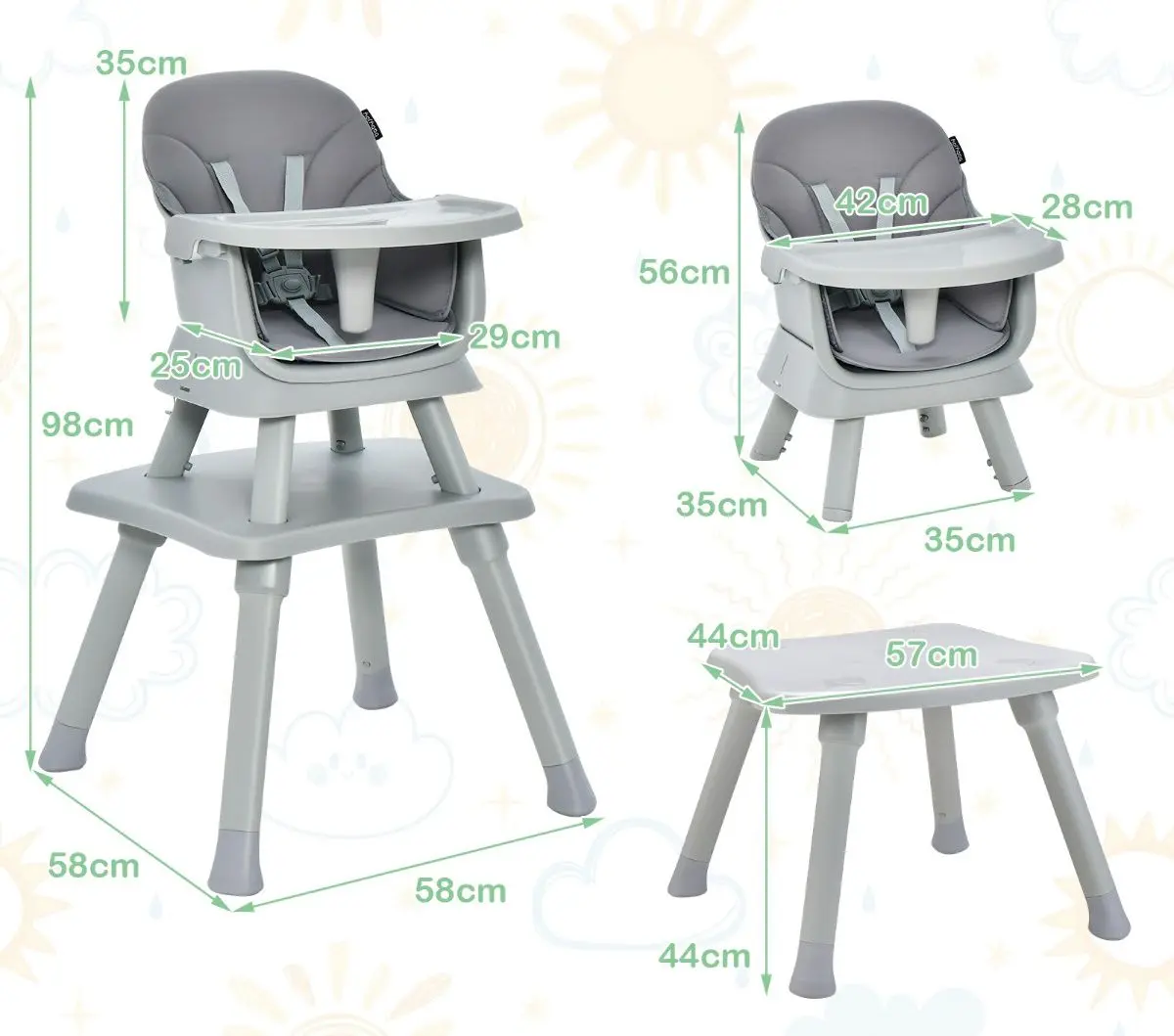 Scaun pentru hranire 6in1 Costway AD10027GR (Grey)