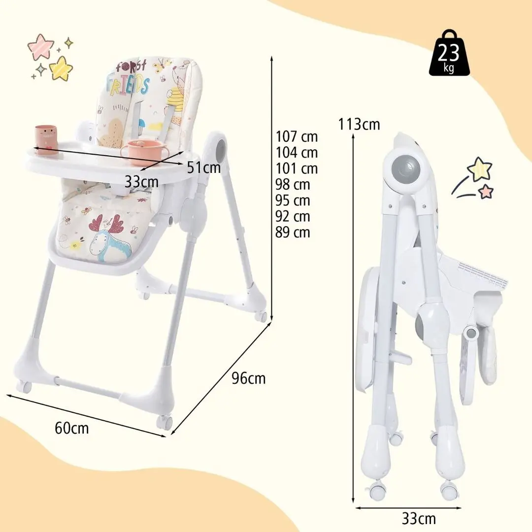 Scaun pentru hranire Costway AD10032BE (White/Beige) - 3