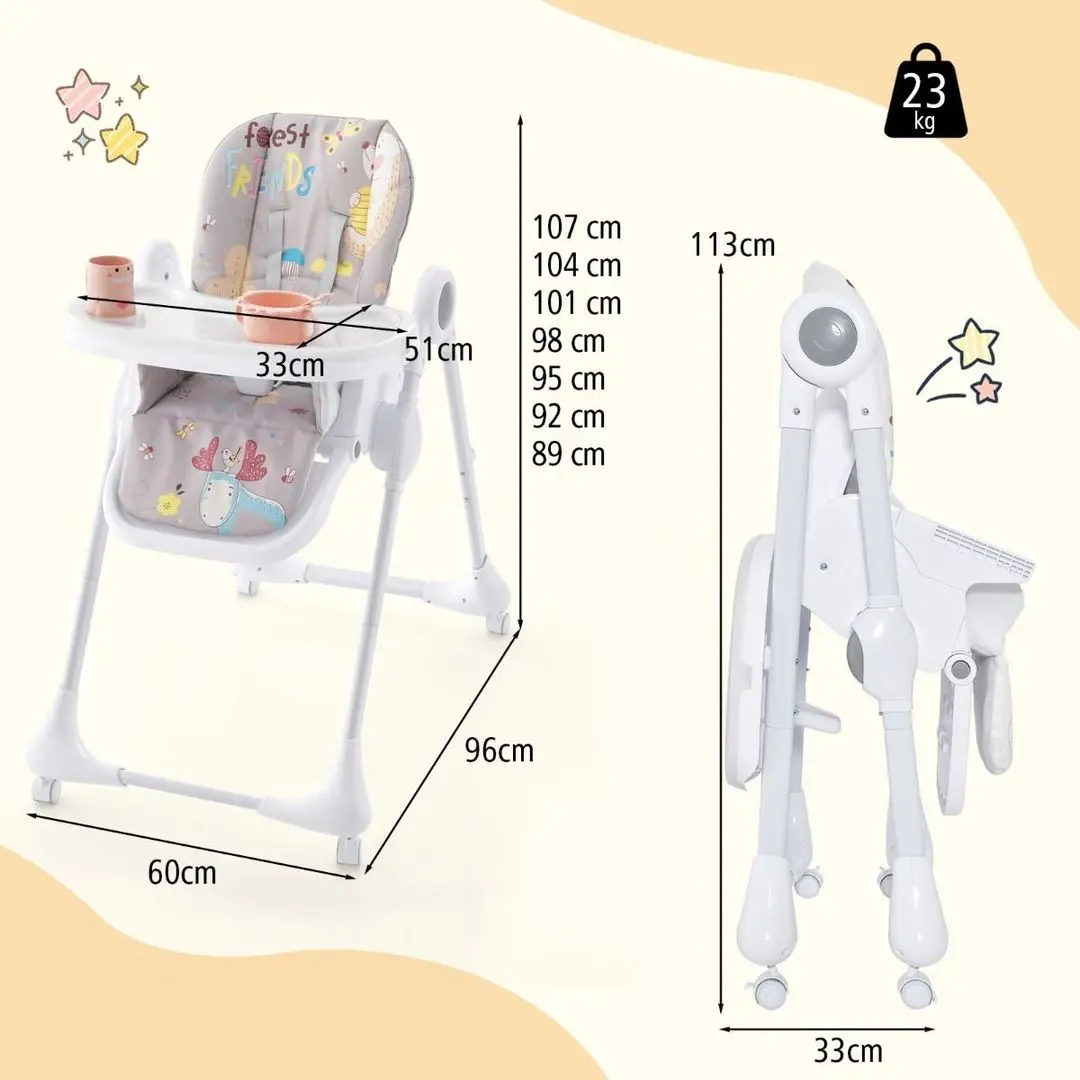 Стульчик для кормления Costway AD10032GR (White/Grey) - 3