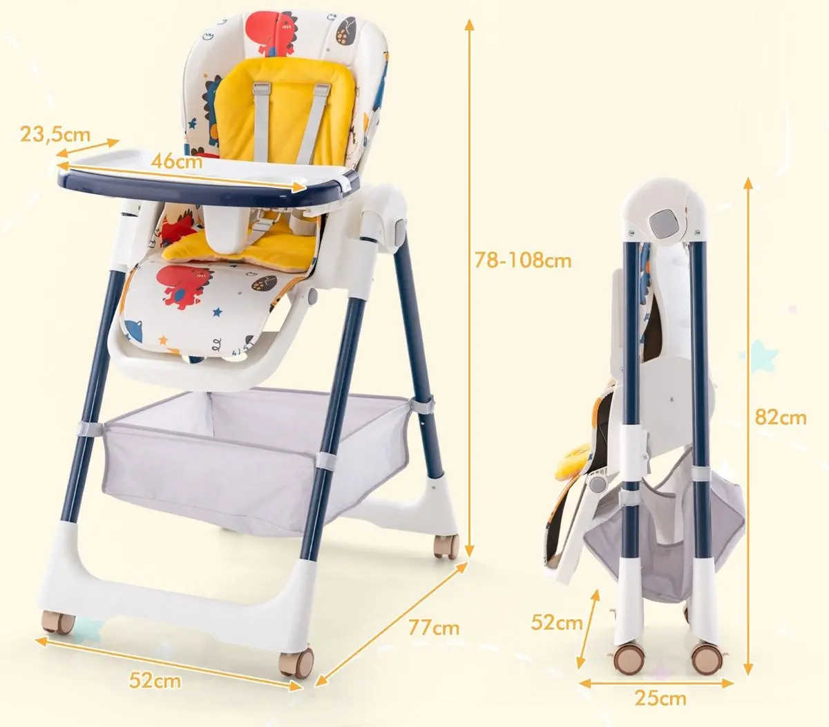 Стульчик для кормления Costway AD10034YW (Yellow/White) - 6