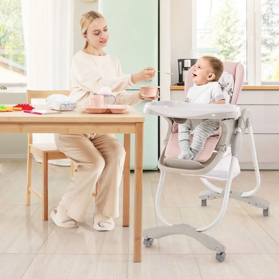 Стульчик для кормления Costway AD10056PI (White/Pink) - 4