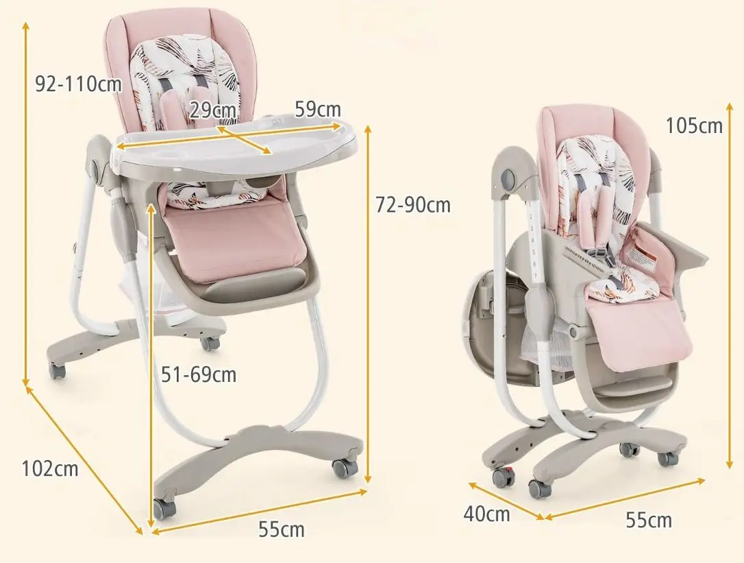 Стульчик для кормления Costway AD10056PI (White/Pink) - 5