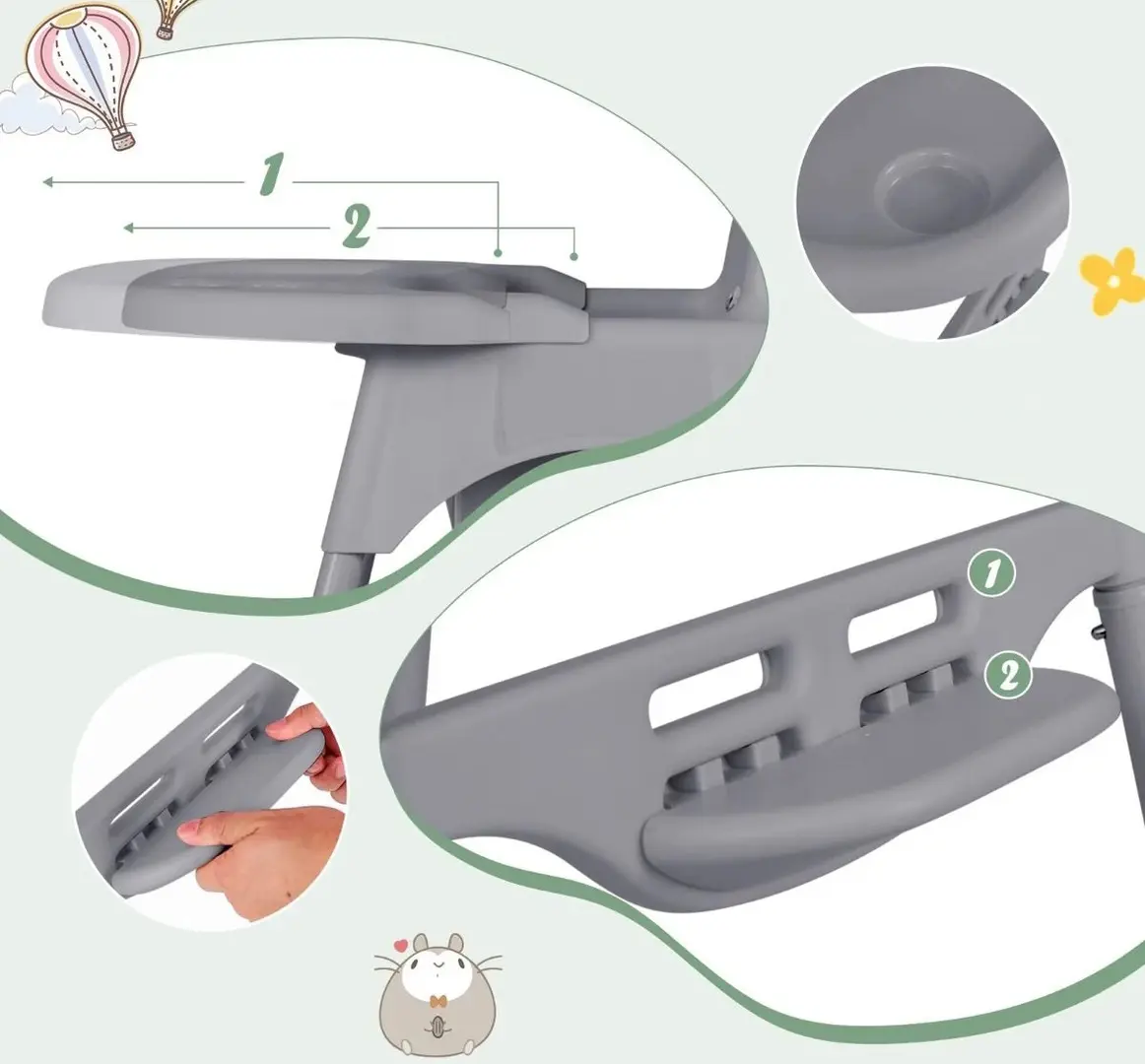 Scaun pentru hranire Costway AD10063DE-GR (Grey)