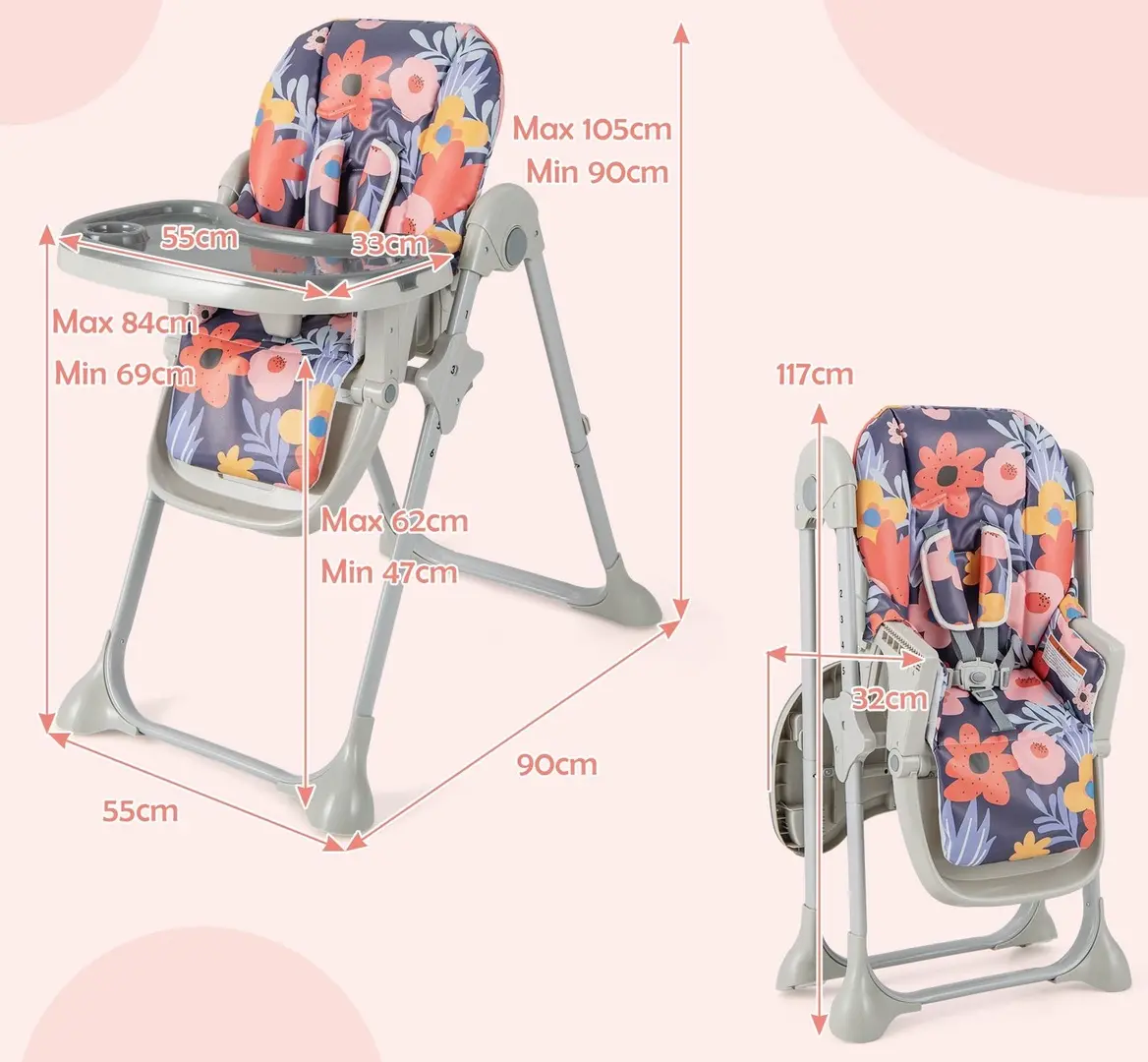 Scaun pentru hranire Costway BB5580FL (Grey/Purple)