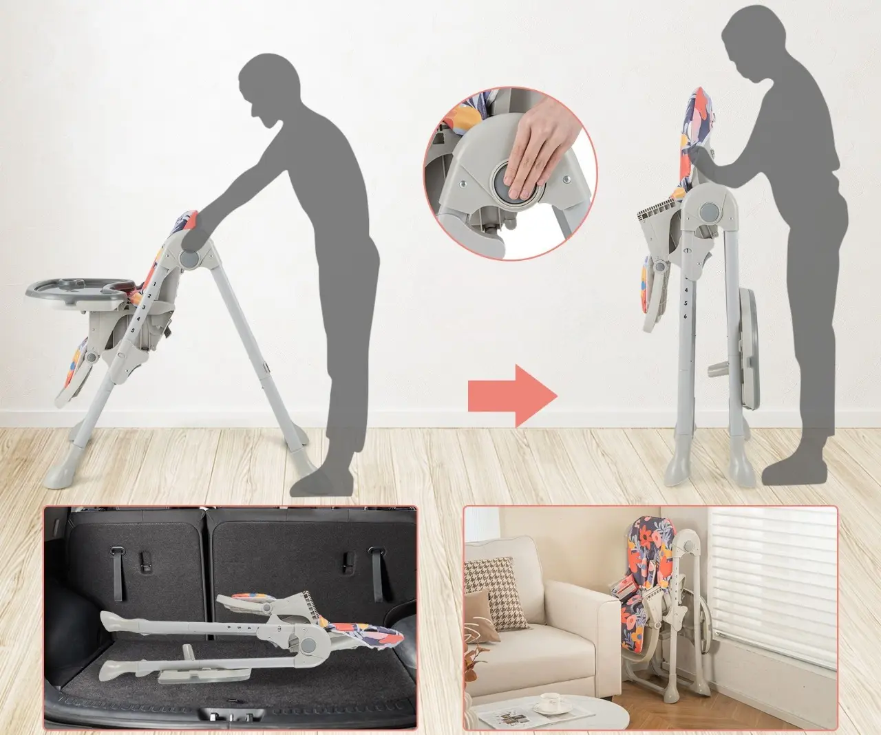 Scaun pentru hranire Costway BB5580FL (Grey/Purple)