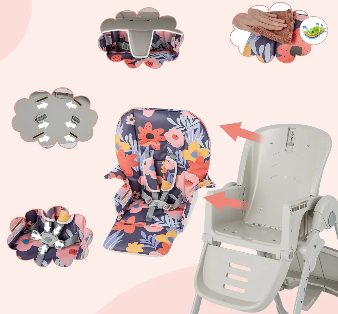 Scaun pentru hranire Costway BB5580FL (Grey/Purple)