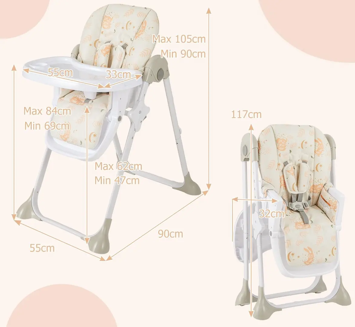 Стульчик для кормления Costway BB5580OR (White/Orange)