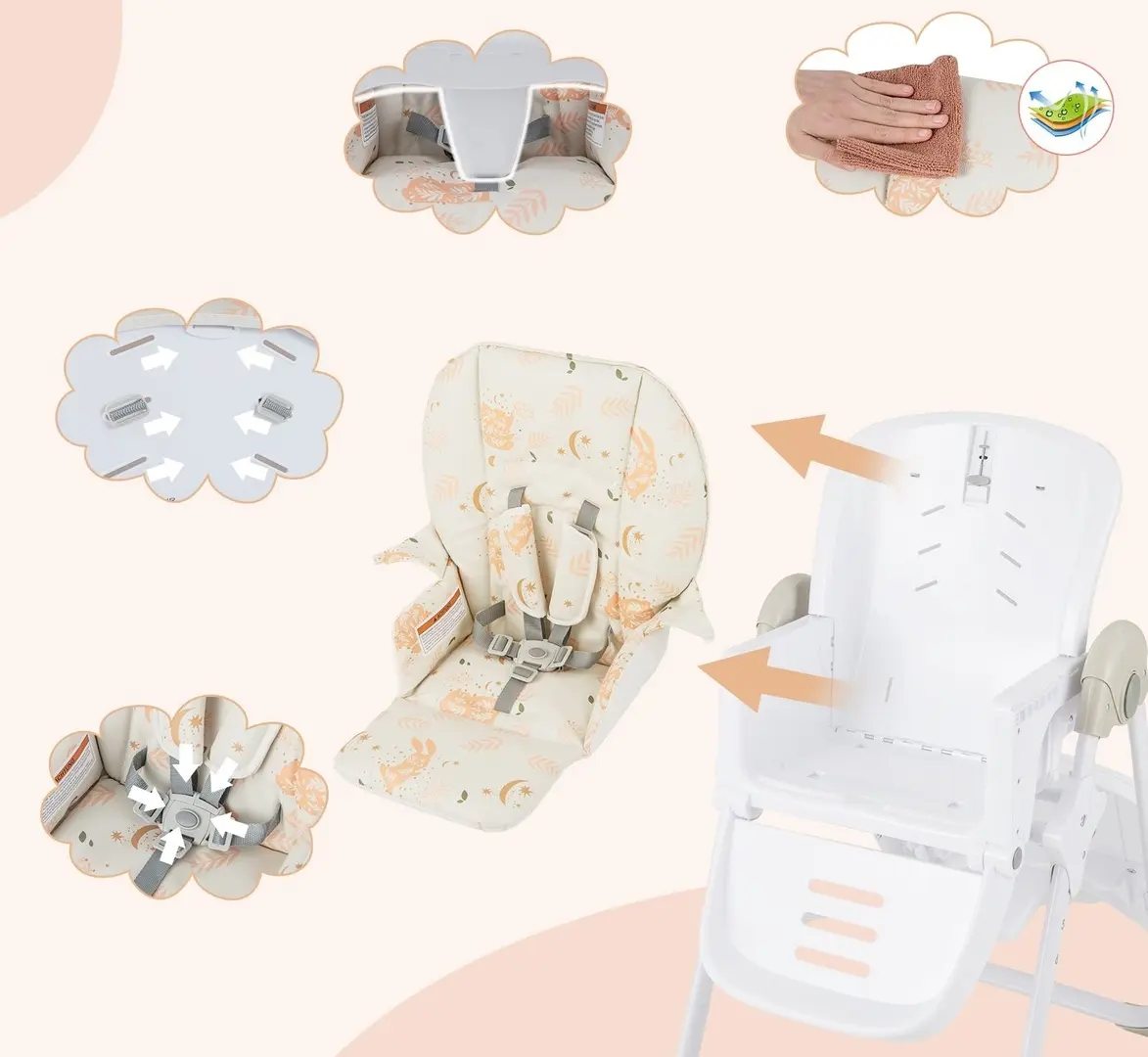 Стульчик для кормления Costway BB5580OR (White/Orange)