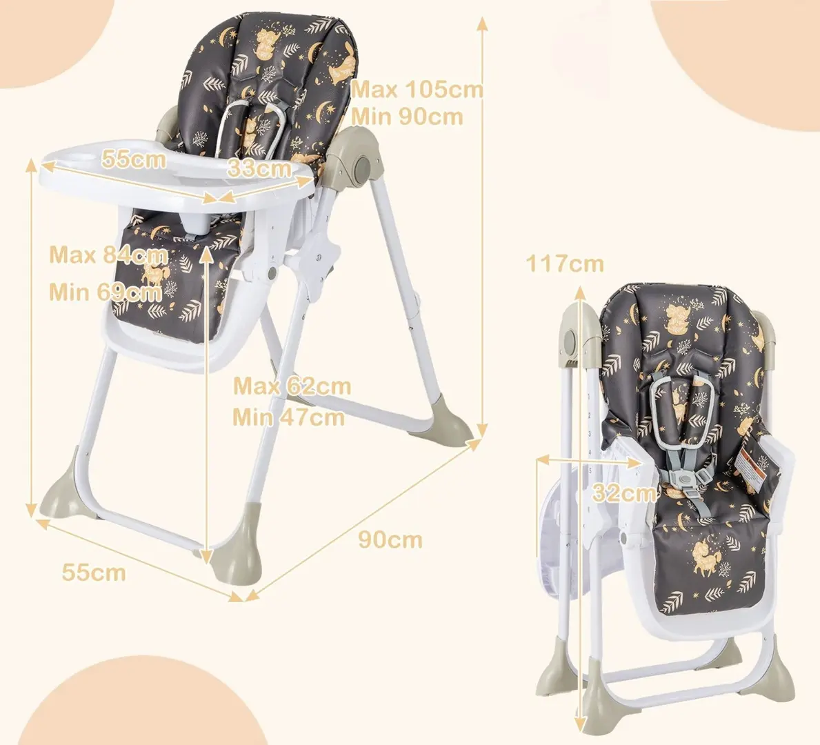Стульчик для кормления Costway BB5580PU (White/Dark Brown)