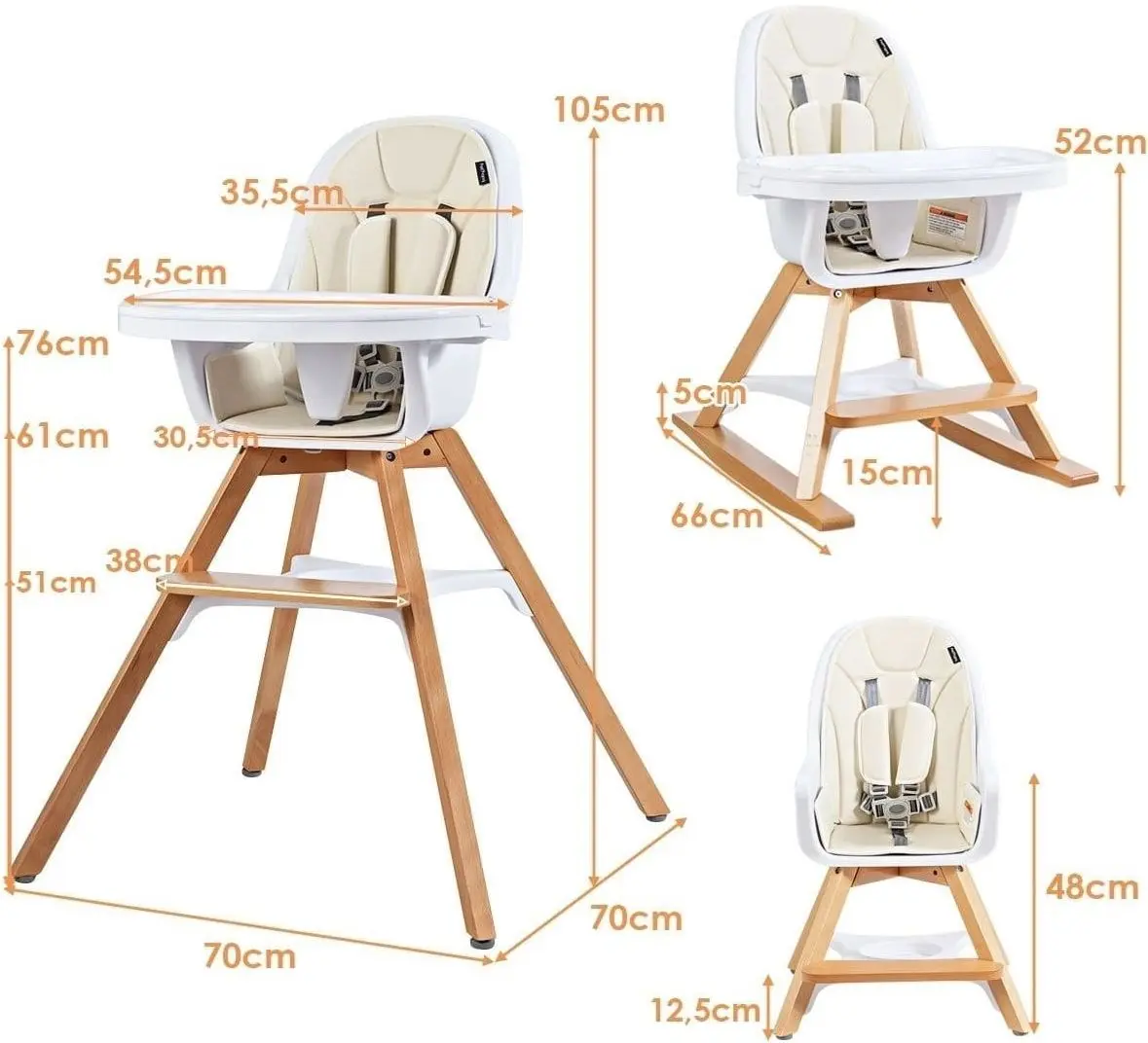 Стульчик для кормления Costway BB5581BE (Beige/Wood) - 3