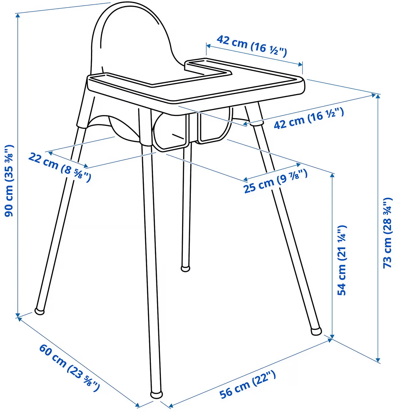 Scaun pentru hranire Ikea Antilop inalt/cu tava (Alb)