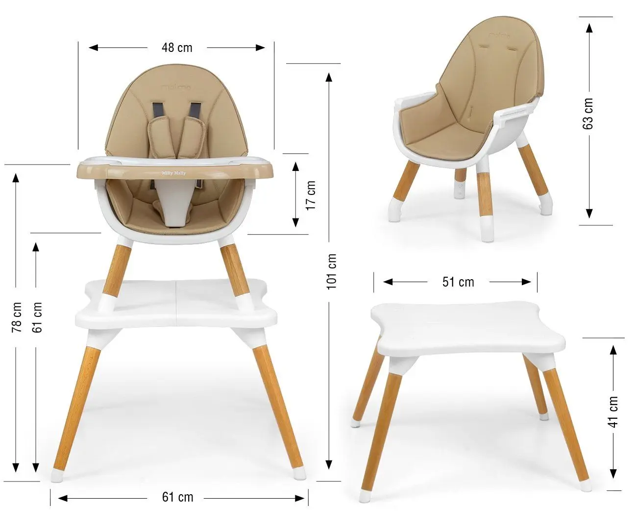 Стульчик для кормления 2в1 Milly Mally Malmo (Beige) - 5
