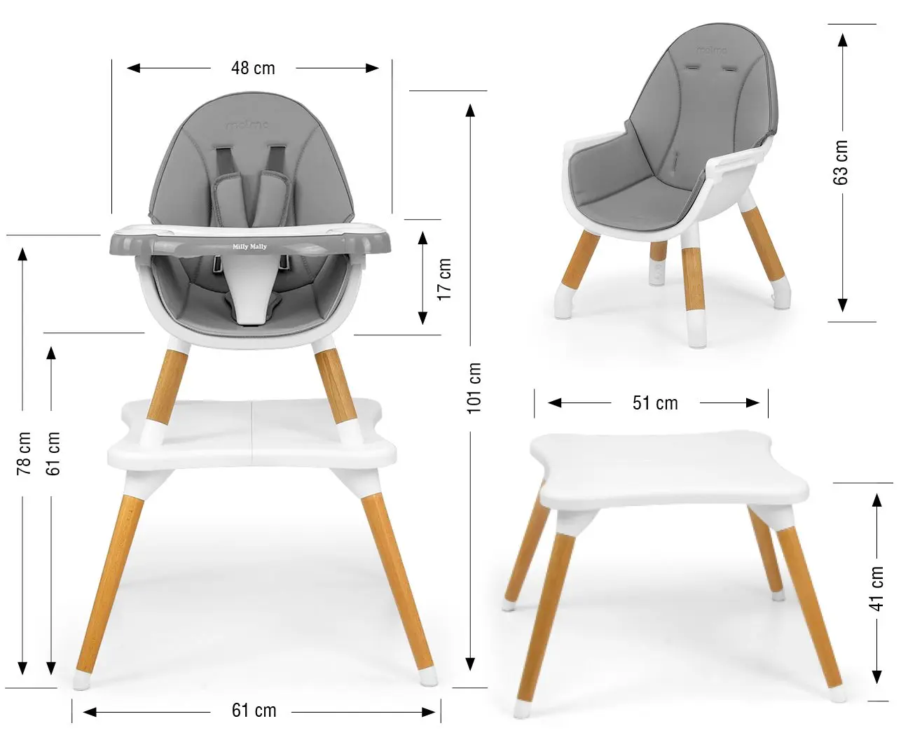Стульчик для кормления 2в1 Milly Mally Malmo (Grey) - 7
