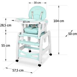 Scaun pentru hranire 5in1 Ricokids Sinco (Turquoise/White) Thumb