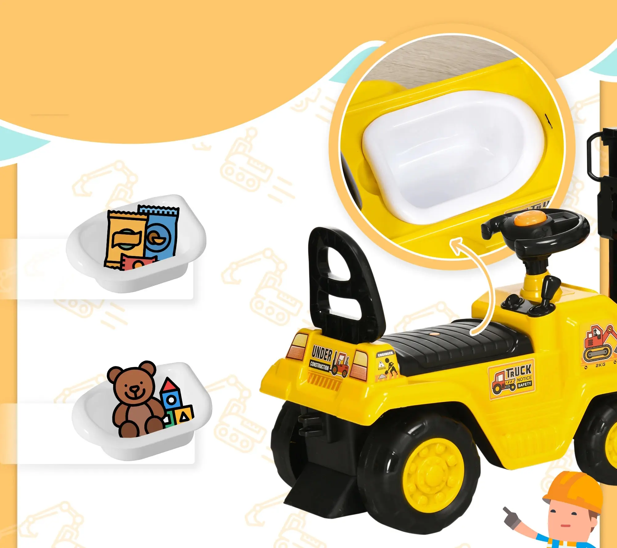 Толокар HomCom 370-245V00YL (Yellow) - 4