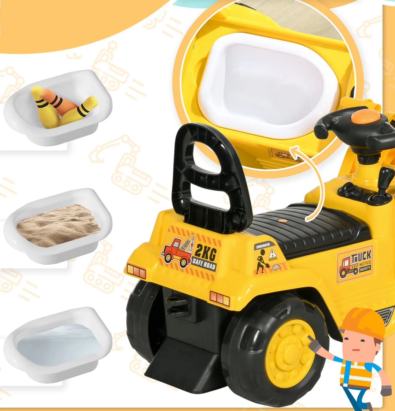Толокар HomCom Excavator 301-058 (Yellow/Black) - 5