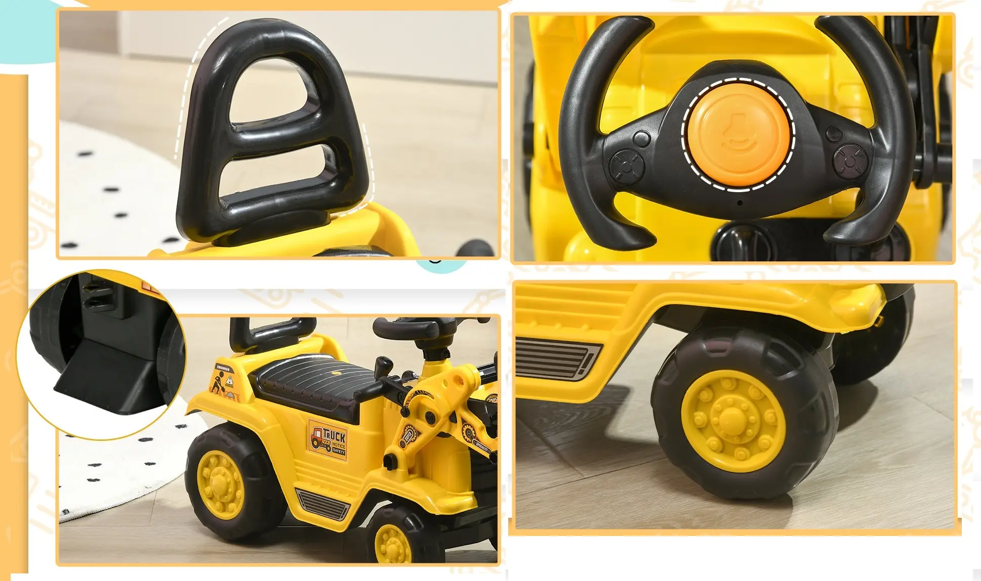 Толокар HomCom Excavator 301-058 (Yellow/Black) - 6