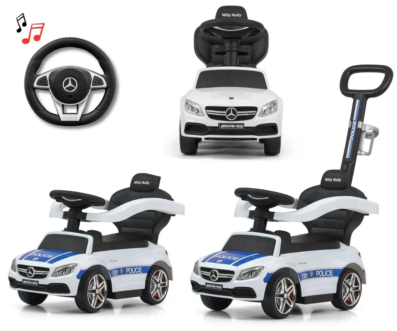 Tolocar Milly Mally Mercedes-AMG C63 Coupe cu mâner (White/Blue) - 2