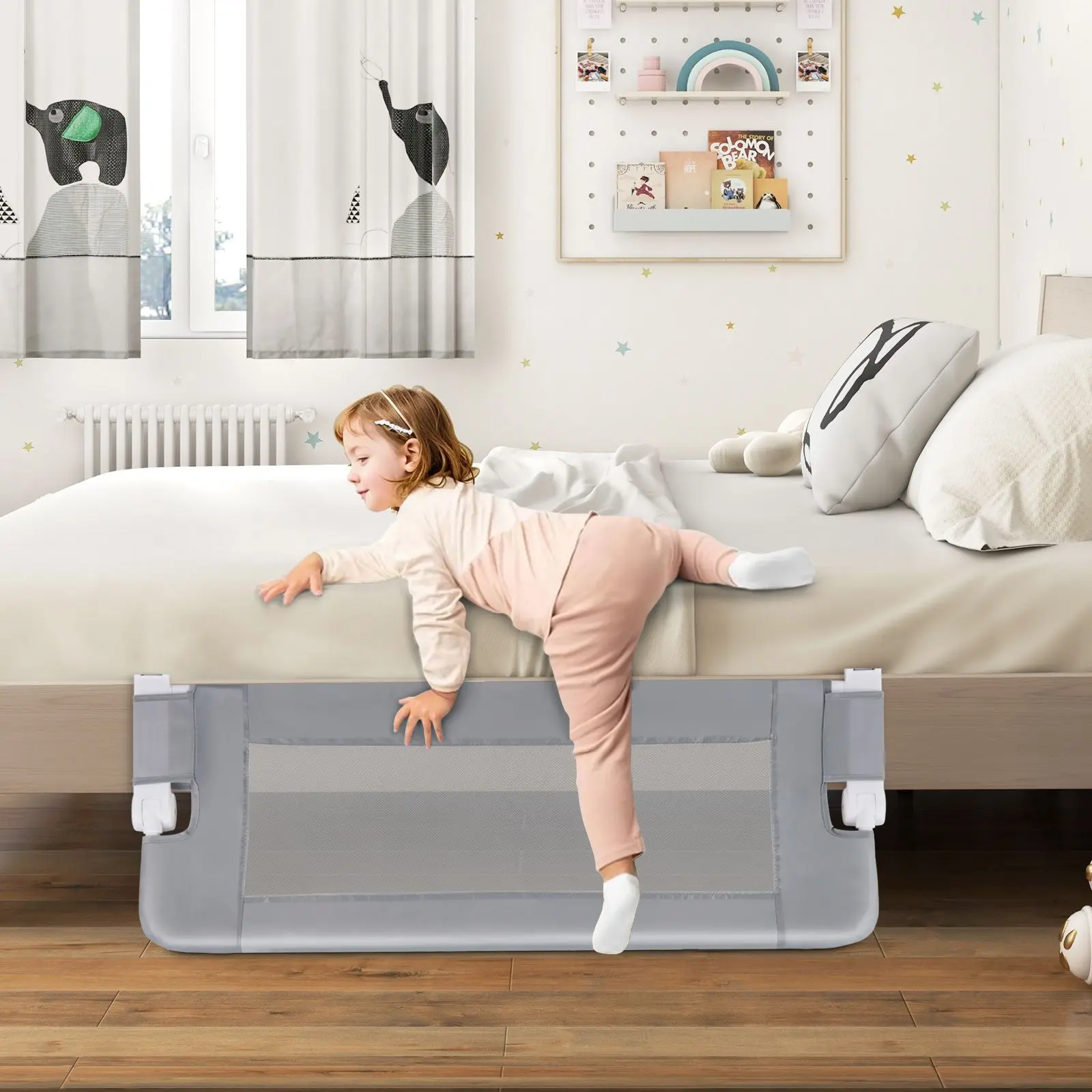 Bariera de protectie pentru pat Costway BS10043LG (Light Grey) - 4