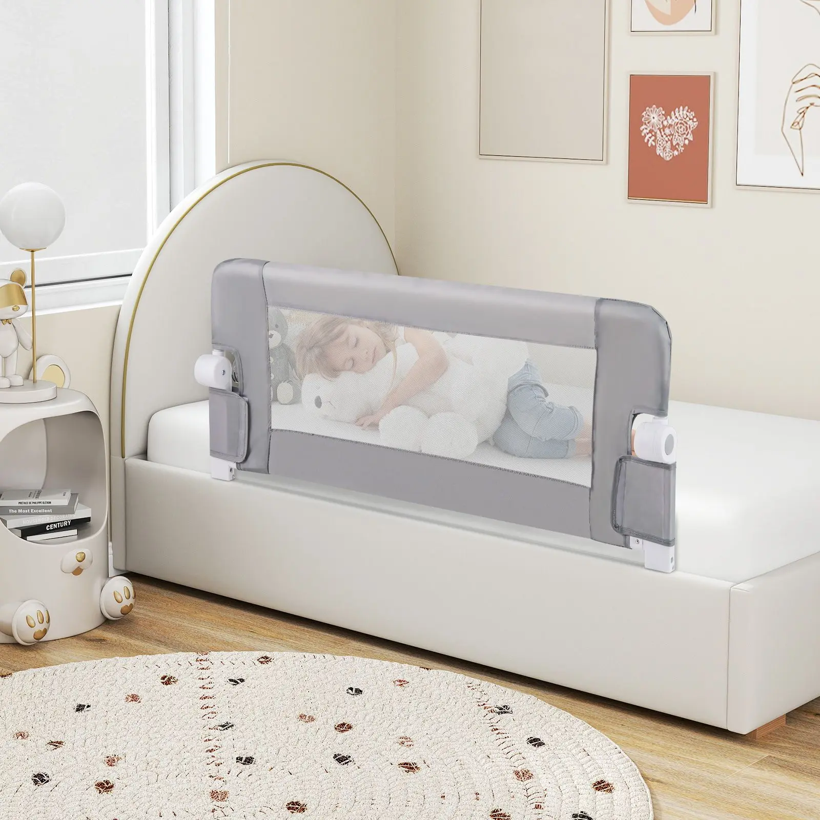 Bariera de protectie pentru pat Costway BS10043LG (Light Grey) - 5