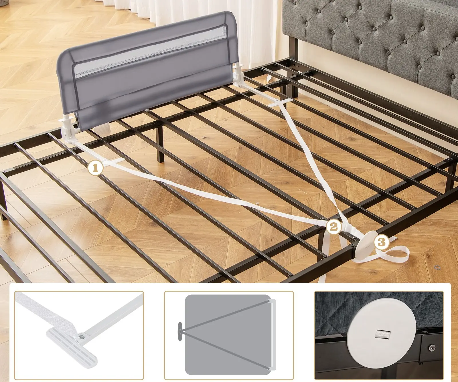 Bariera de protectie pentru pat Costway BS10047GR (Grey) - 3
