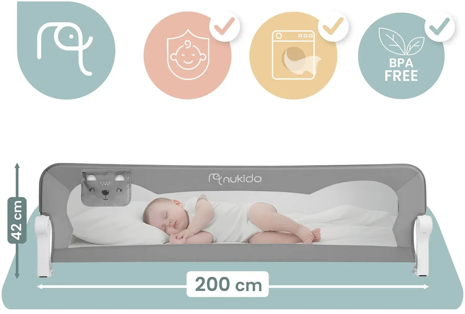Bariera de protectie pentru pat Nukido 722900 (Grey) - 4
